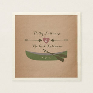 Canoe + Heart With Arrows Rustic Wedding Paper Napkins