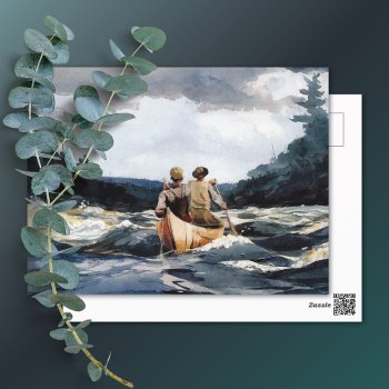 Canoe In Rapids Winslow Homer Postcard by mangomoonstudio at Zazzle