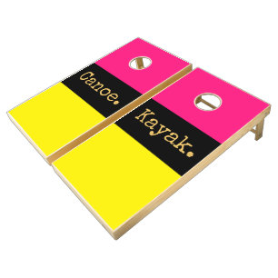 CANOE KAYAK Fun Bright Pink Yellow Black Stripes Cornhole Set