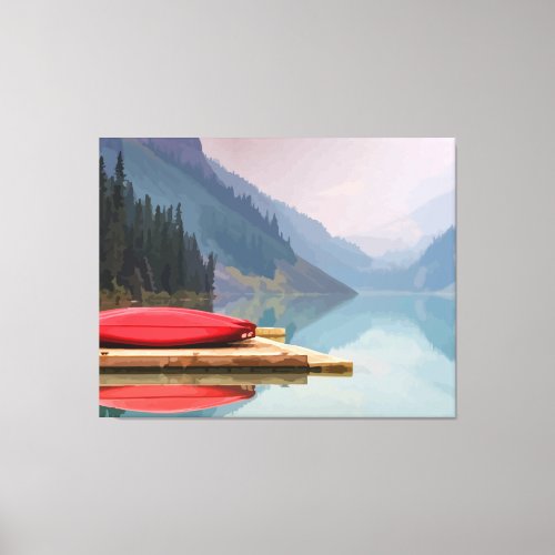 Canoe Mountain Lake Peaceful Wilderness Canvas Pri