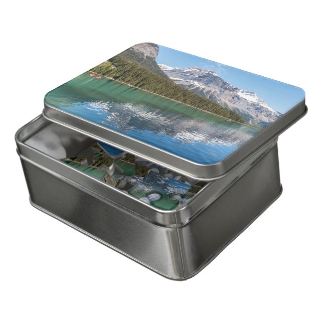 Canoe on famous Emerald Lake - Yoho NP, Canada Jigsaw Puzzle (Lid Open)