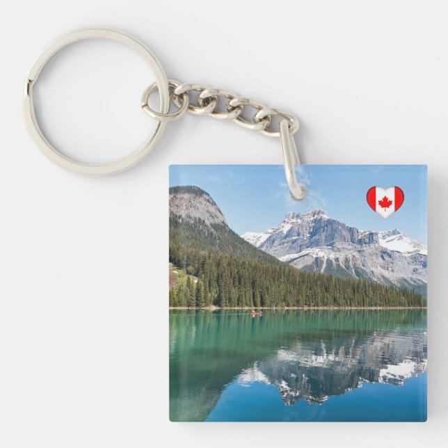 Canoe on famous Emerald Lake - Yoho NP, Canada Keychain (Front)