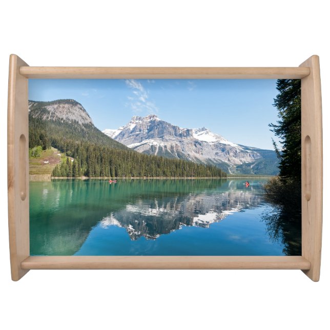 Canoe on famous Emerald Lake - Yoho NP, Canada Serving Tray (Front)