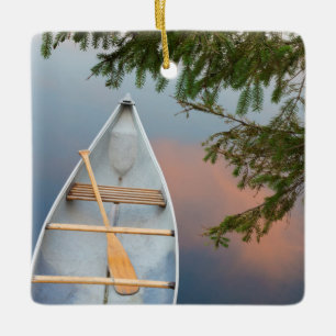 Canoe on lake at sunset, Canada Ceramic Ornament