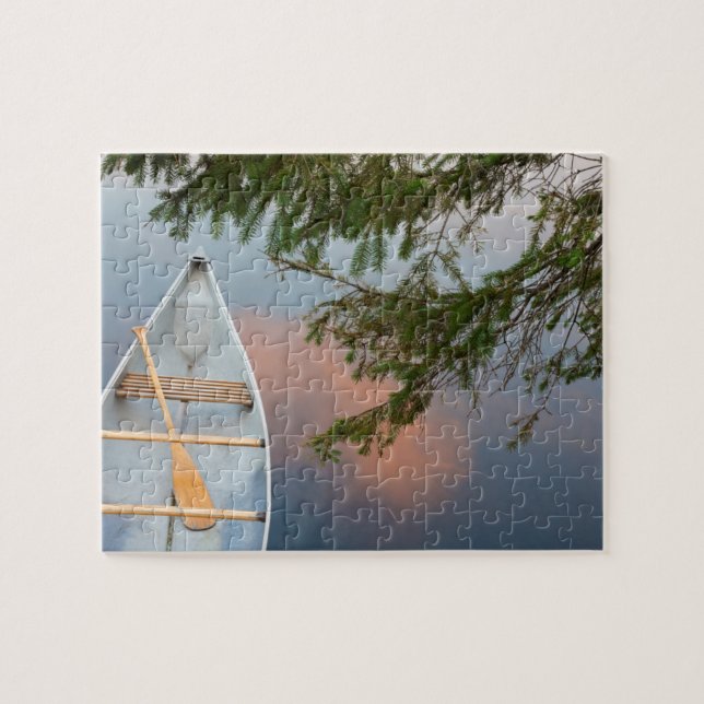 Canoe on lake at sunset, Canada Jigsaw Puzzle (Horizontal)