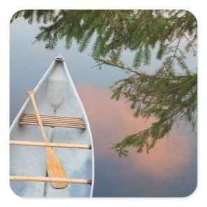 Canoe on lake at sunset, Canada Square Sticker