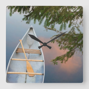 Canoe on lake at sunset, Canada Square Wall Clock