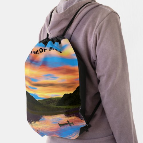 Canoe On Sunset Lake Drawstring Bag