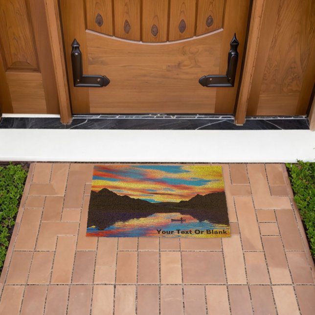 Canoe On Sunset Lake Fiber Doormat (Insitu (Outdoor))