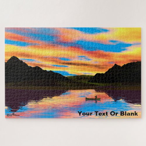 Canoe On Sunset Lake Jigsaw Puzzle