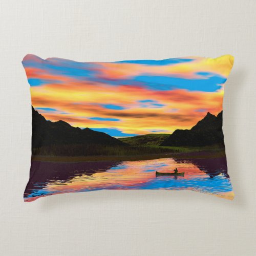 Canoe On Sunset Lake Jigsaw Puzzle Accent Pillow