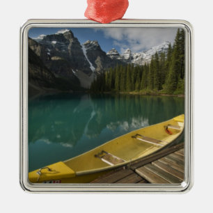 Canoe parked at a dock along Moraine Lake, Banff Metal Ornament