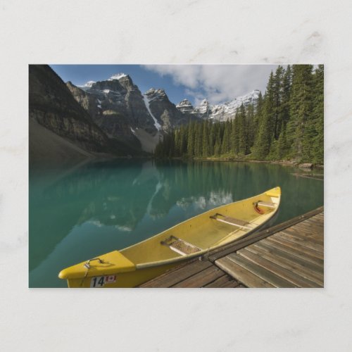 Canoe parked at a dock along Moraine Lake Banff Postcard