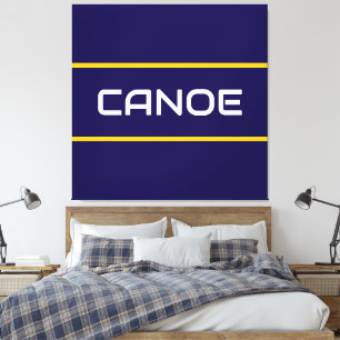CANOE Sleek White Text Orange Navy Blue Stripes Canvas Print