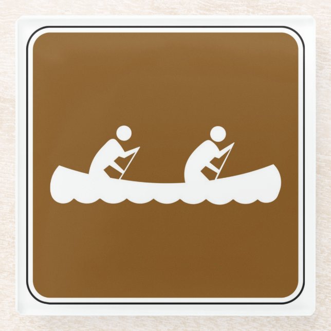 Canoe Symbol Sign Glass Coaster (Front)