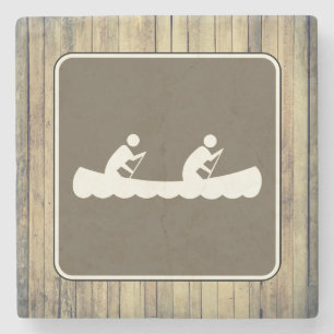 Canoe Symbol Sign on Wood  Stone Coaster