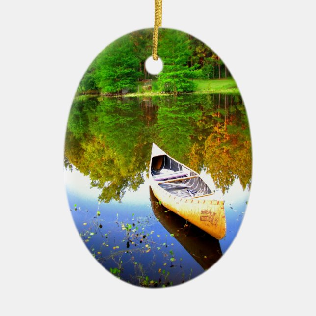 canoe water peace and joy ceramic ornament (Front)