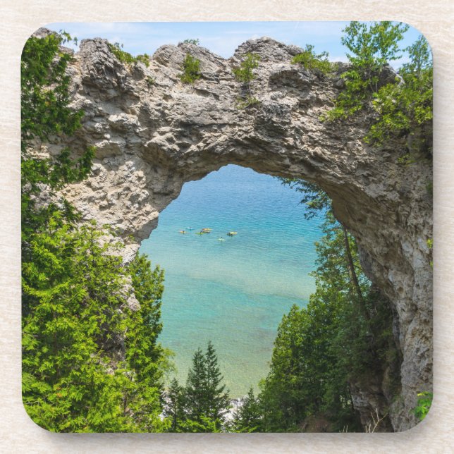 Canoeing At Arch Rock Beverage Coaster (Front)