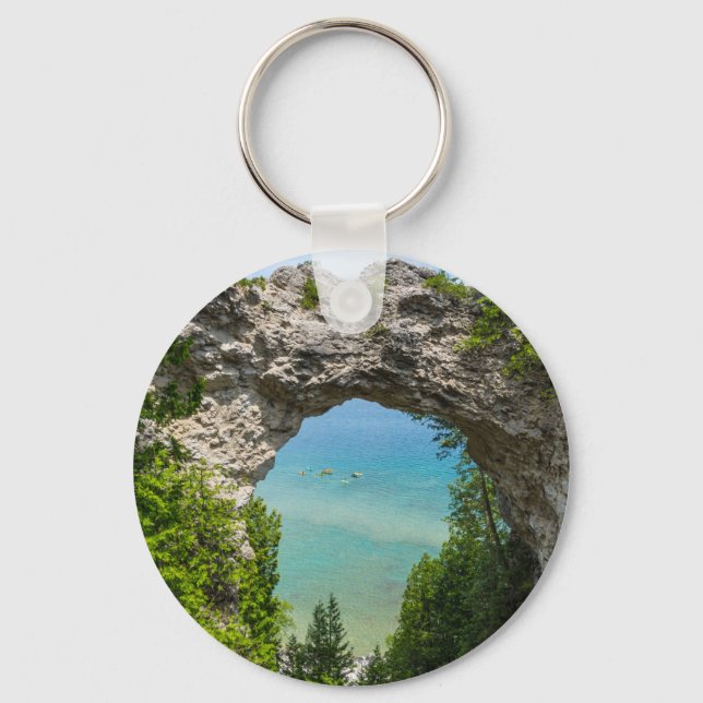 Canoeing At Arch Rock Keychain (Front)