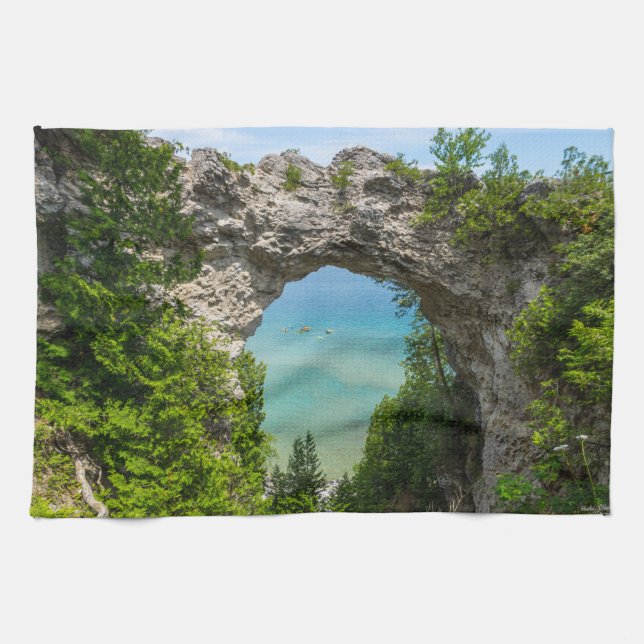 Canoeing At Arch Rock Kitchen Towel (Horizontal)