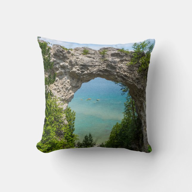 Canoeing At Arch Rock Throw Pillow (Front)