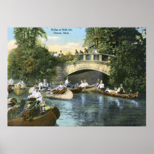 Canoeing, Belle Isle, Detroit Vintage Poster