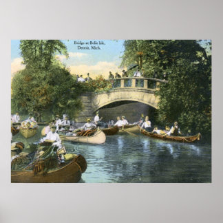 Canoeing, Belle Isle, Detroit Vintage Poster