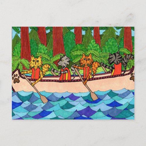 Canoeing Cats Postcard