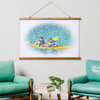 Canoeing in pointillism on wall tapestry