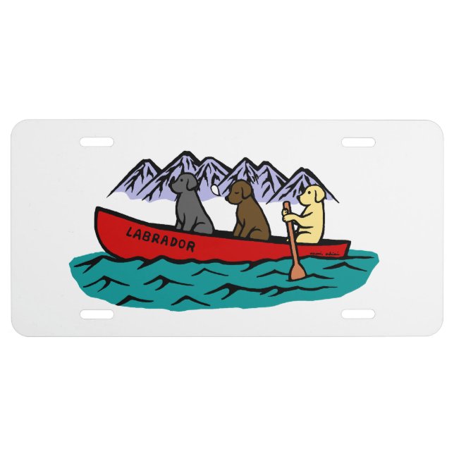 Canoeing Labrador Retrievers in the Mountain License Plate (Front)