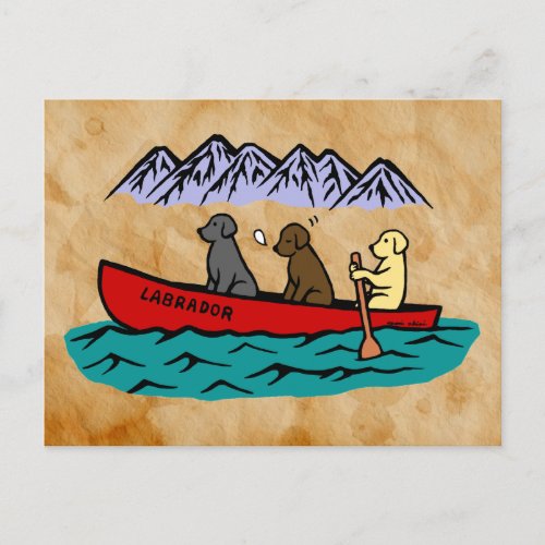 Canoeing Labrador Retrievers in the Mountain Postcard