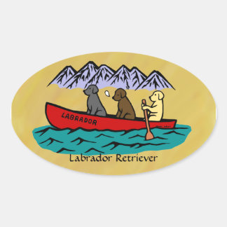 Canoeing Labrador Retrievers Oval Sticker