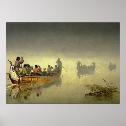 Canoes in Fog Lake Superior 1869 by Hopkins Poster