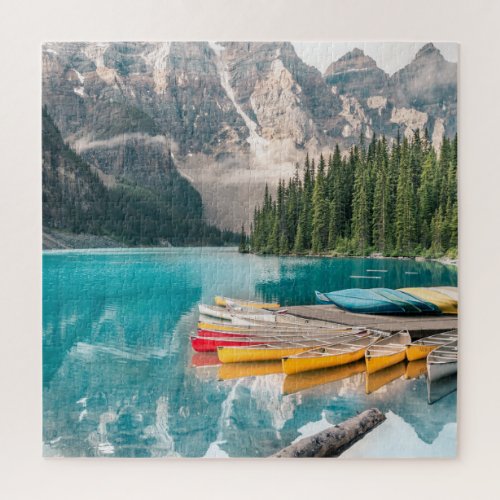 Canoes on Moraine Lake Banff National Park Canada Jigsaw Puzzle