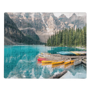 Canoes on Moraine Lake Banff National Park Canada Jigsaw Puzzle