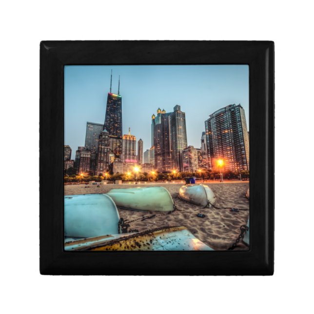 Canoes on Oak Street Beach a little after sunset Jewelry Box (Front)