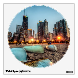 Canoes on Oak Street Beach a little after sunset Wall Decal