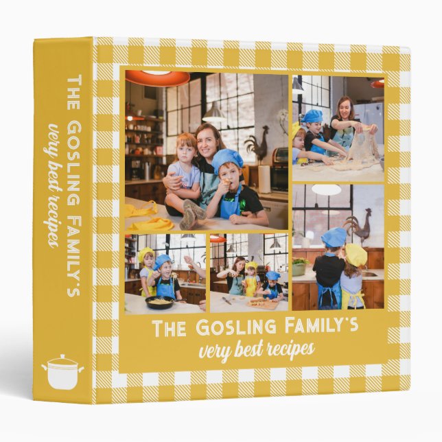 Canola Yellow Gingham Photo Collage Family Recipes 3 Ring Binder (Front/Spine)