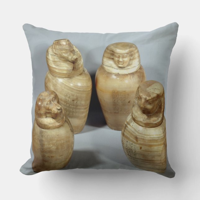 Canopic jars of Hor-ir-aa, Saite (alabaster) Throw Pillow (Front)