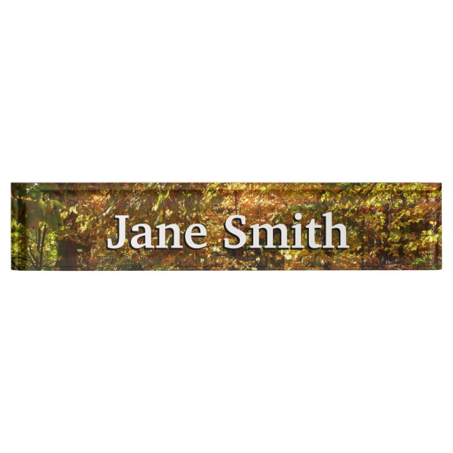 Canopy of Fall Leaves II Yellow Autumn Photography Desk Name Plate (Front)
