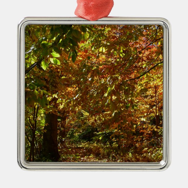 Canopy of Fall Leaves II Yellow Autumn Photography Metal Ornament (Front)
