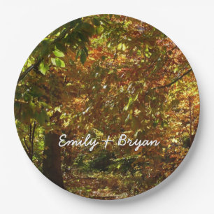 Canopy of Fall Leaves II Yellow Autumn Photography Paper Plates