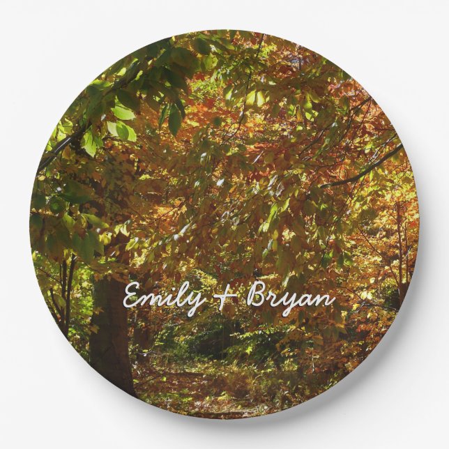 Canopy of Fall Leaves II Yellow Autumn Photography Paper Plates (Front)