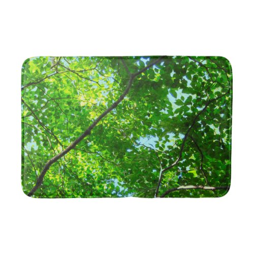 Canopy of Green Leafy Branches with Blue Sky    Bath Mat