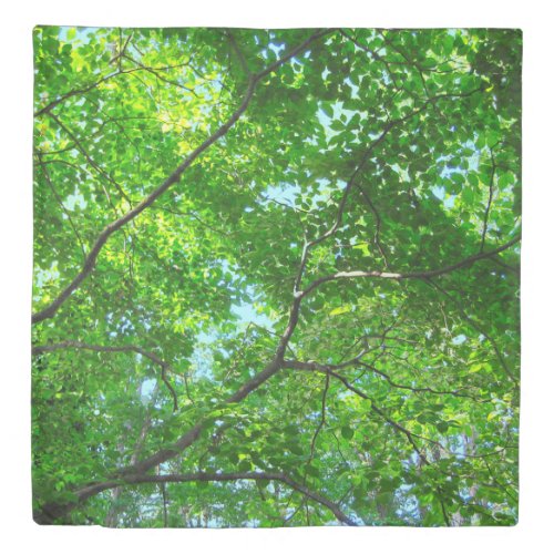 Canopy of Green Leafy Branches with Blue Sky   Duvet Cover