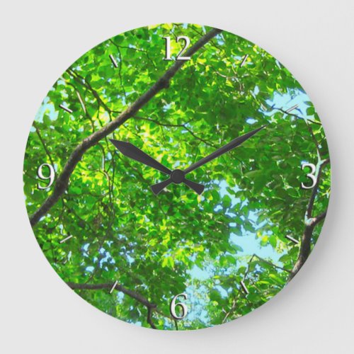 Canopy of Green Leafy Branches with Blue Sky Large Clock
