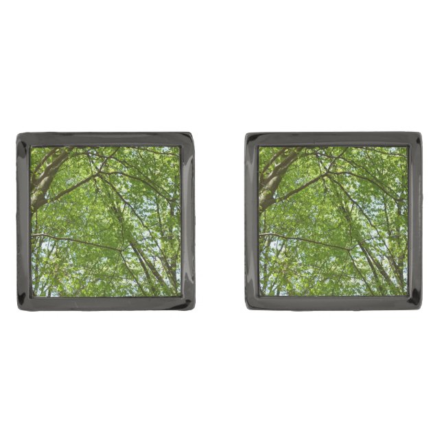 Canopy of Spring Leaves Green Nature Scene Cufflinks (Front)