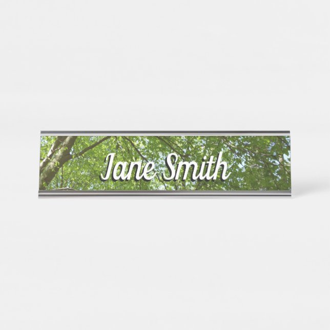 Canopy of Spring Leaves Green Nature Scene Desk Name Plate (Front)