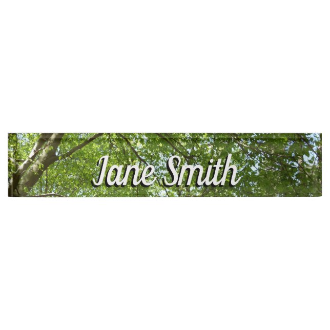 Canopy of Spring Leaves Green Nature Scene Desk Name Plate (Front)