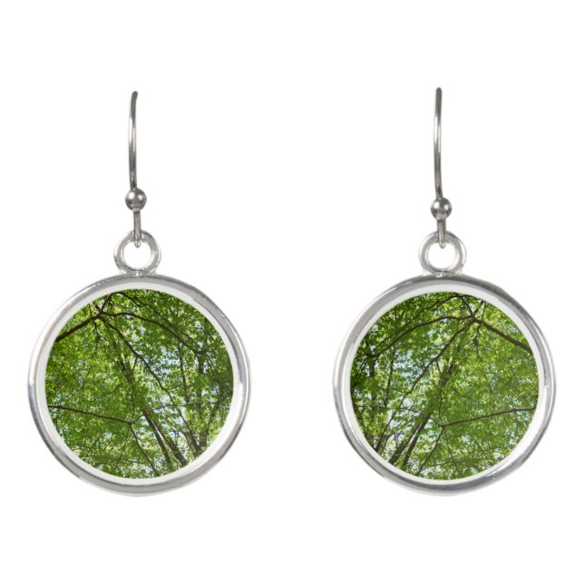 Canopy of Spring Leaves Green Nature Scene Earrings (Front)